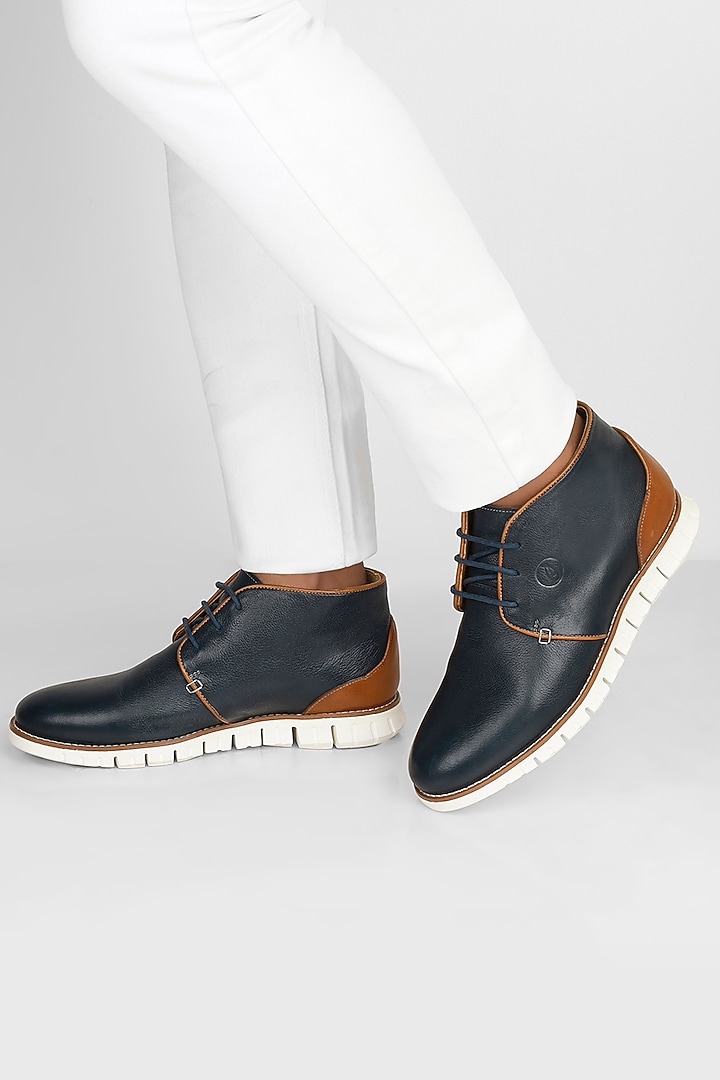 Navy Milled Leather Boots by Jack Rebel at Pernia's Pop Up Shop