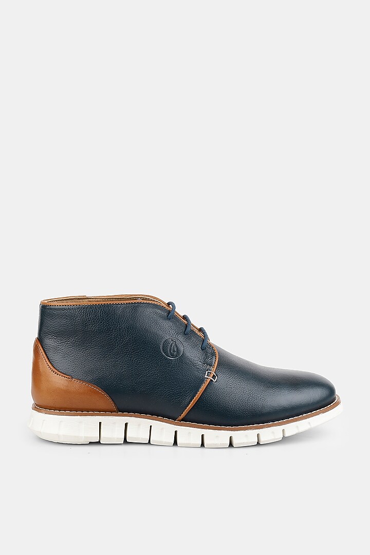 Navy Milled Leather Boots by Jack Rebel at Pernia's Pop Up Shop