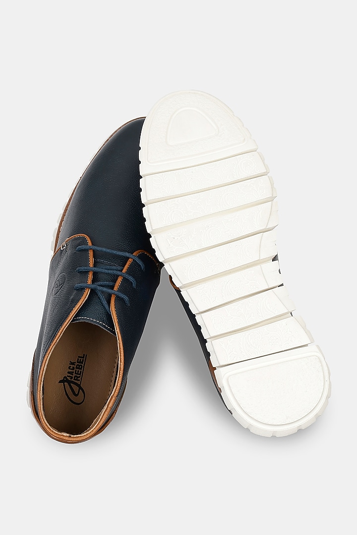 Navy Milled Leather Boots by Jack Rebel at Pernia's Pop Up Shop