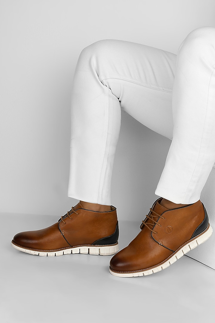Tan Milled Leather Shoes by Jack Rebel at Pernia's Pop Up Shop