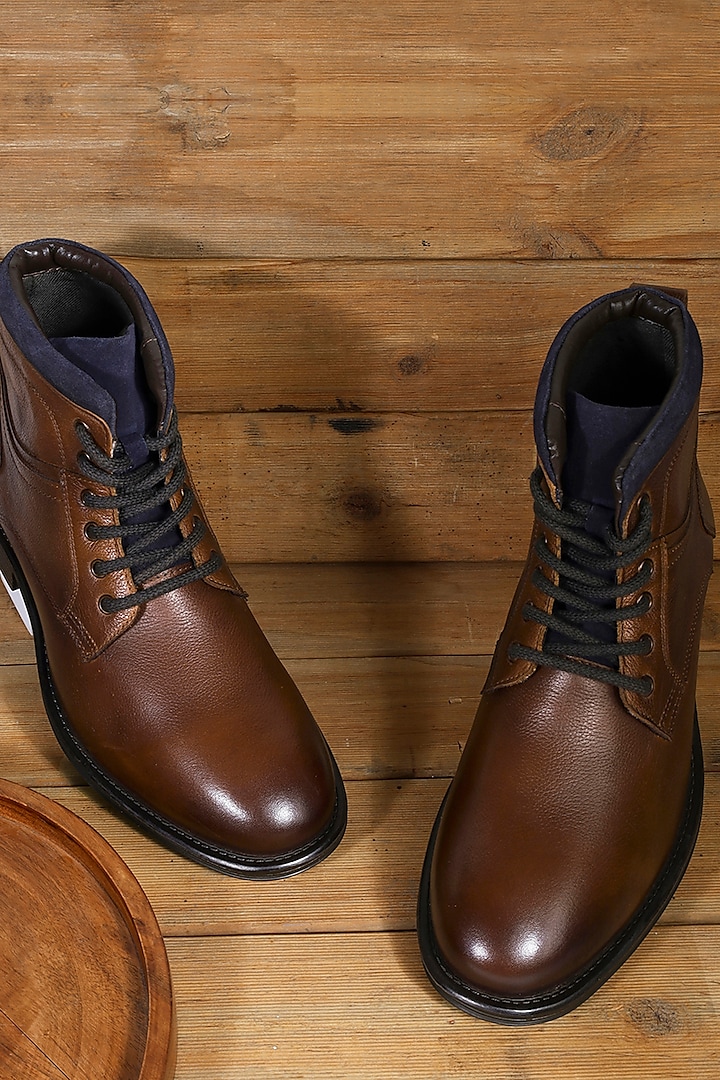 Brown Milled Leather Boots by Jack Rebel