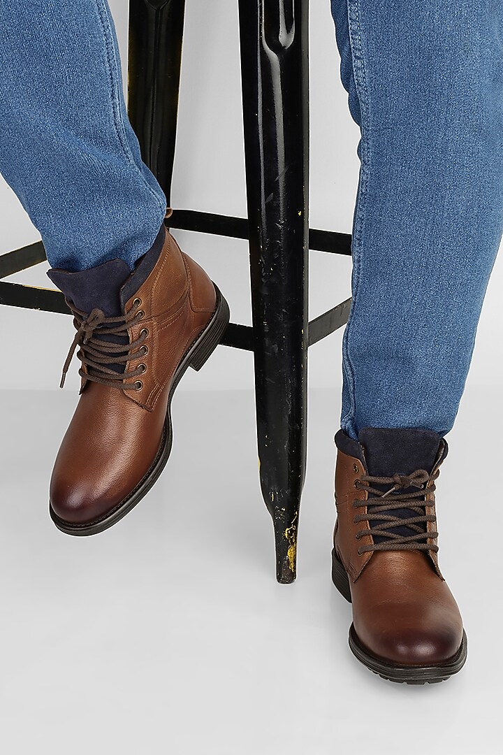 Brown Milled Leather Boots by Jack Rebel at Pernia's Pop Up Shop