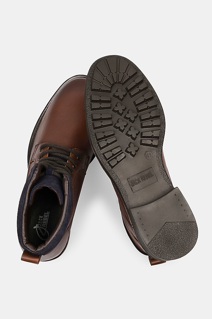 Brown Milled Leather Boots by Jack Rebel at Pernia's Pop Up Shop