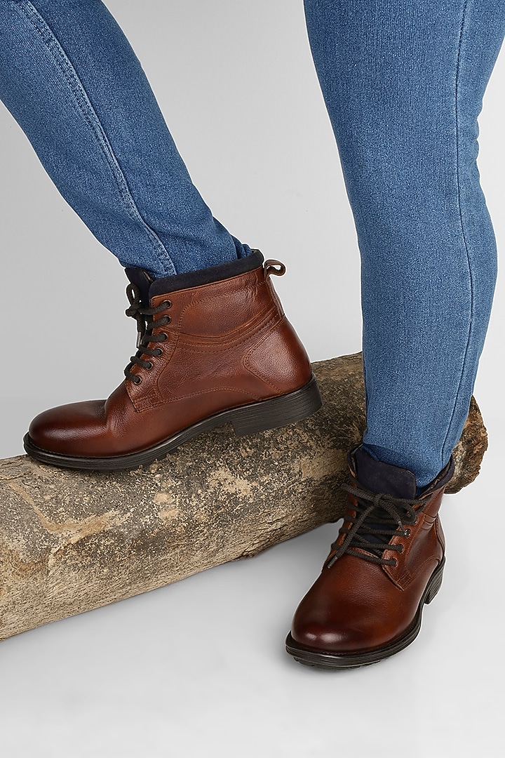 Tan Milled Leather Boots by Jack Rebel at Pernia's Pop Up Shop