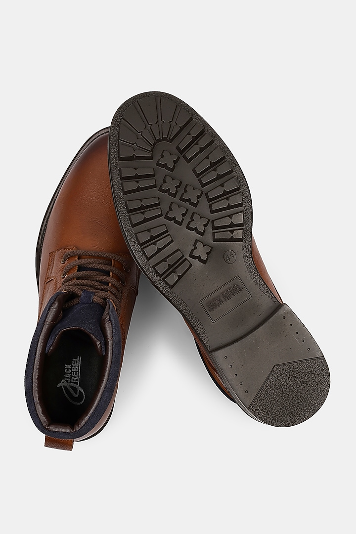 Tan Milled Leather Boots by Jack Rebel at Pernia's Pop Up Shop