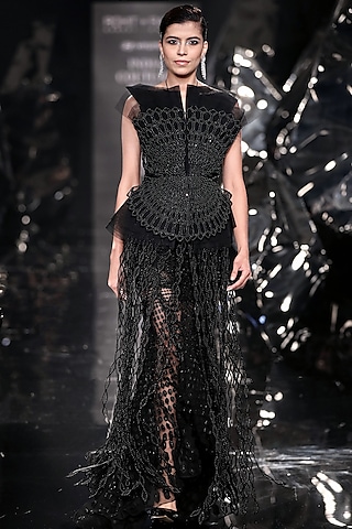Black Tulle Cut-Beads Embroidered Skirt by Rohit Gandhi & Rahul Khanna