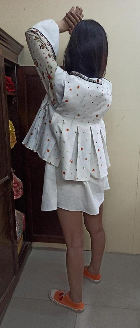 White Handwoven Cotton Embroidered Jacket by Nika at Pernia's Pop Up Shop