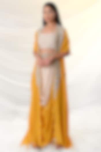 Yellow Ombre Draped Skirt Set by Just Like that by Anju Jain
