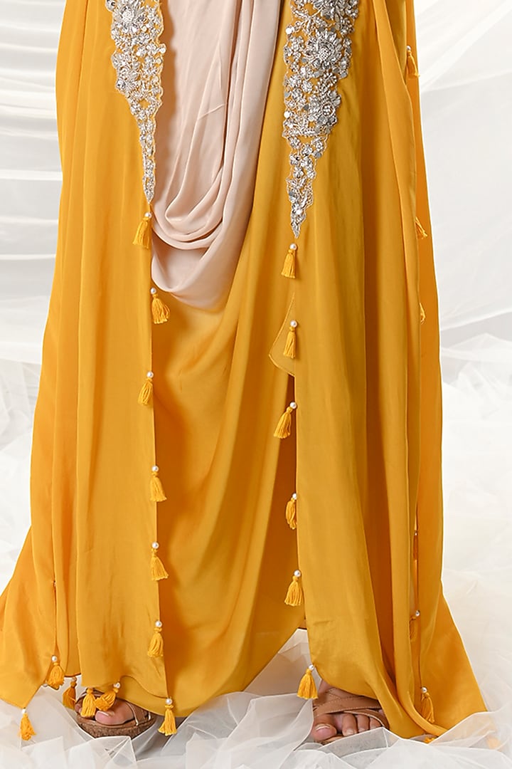 Yellow Ombre Draped Skirt Set by Just Like that by Anju Jain at Pernia's Pop Up Shop