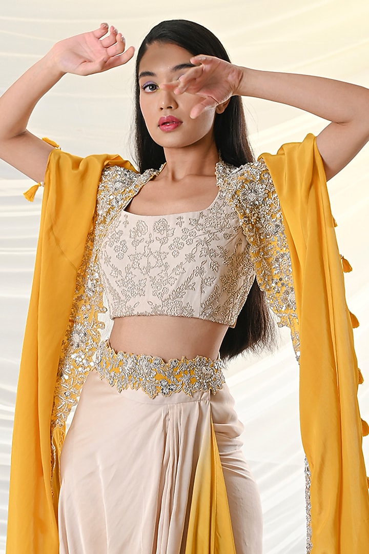 Yellow Ombre Draped Skirt Set by Just Like that by Anju Jain at Pernia's Pop Up Shop