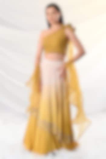 Yellow Ombre Embroidered Lehenga Set by Just Like that by Anju Jain