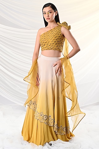 Yellow Ombre Embroidered Lehenga Set by Just Like that by Anju Jain