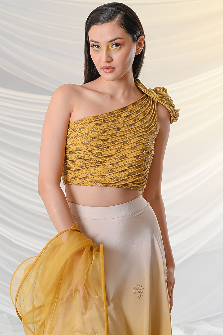 Yellow Ombre Embroidered Wedding Lehenga Set by Just Like that by Anju Jain at Pernia's Pop Up Shop