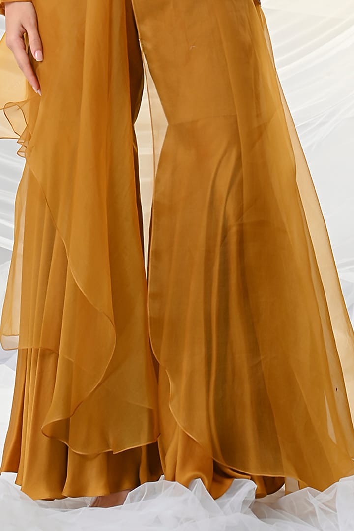 Mustard Yellow Resham Embroidered Jacket Set by Just Like that by Anju Jain at Pernia's Pop Up Shop