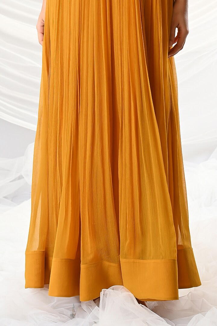 Mustard Yellow Embroidered Wedding Anarkali Set by Just Like that by Anju Jain at Pernia's Pop Up Shop