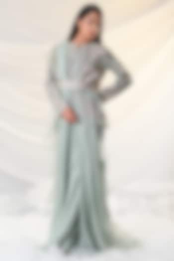 Mint Blue Embroidered Saree by Just Like that by Anju Jain