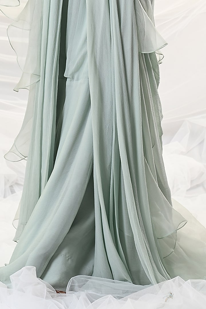 Mint Blue Embroidered Wedding Saree by Just Like that by Anju Jain at Pernia's Pop Up Shop
