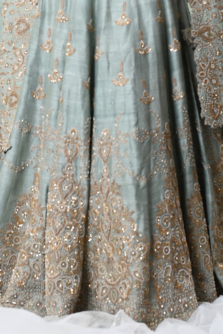 Mint Blue Zardosi-Embroidered Bridal Lehenga Set by Just Like that by Anju Jain at Pernia's Pop Up Shop