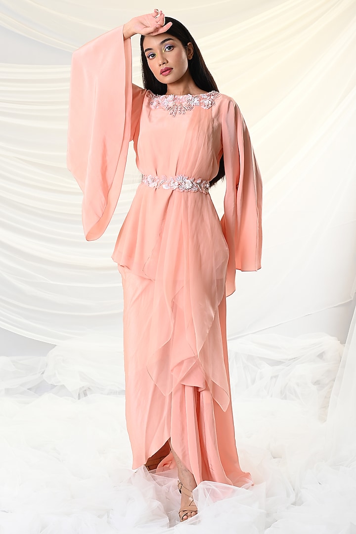 Peach Cutdana-Embroidered Tunic Set by Just Like that by Anju Jain