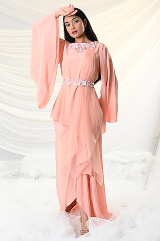Peach Cutdana-Embroidered Tunic Set by Just Like that by Anju Jain
