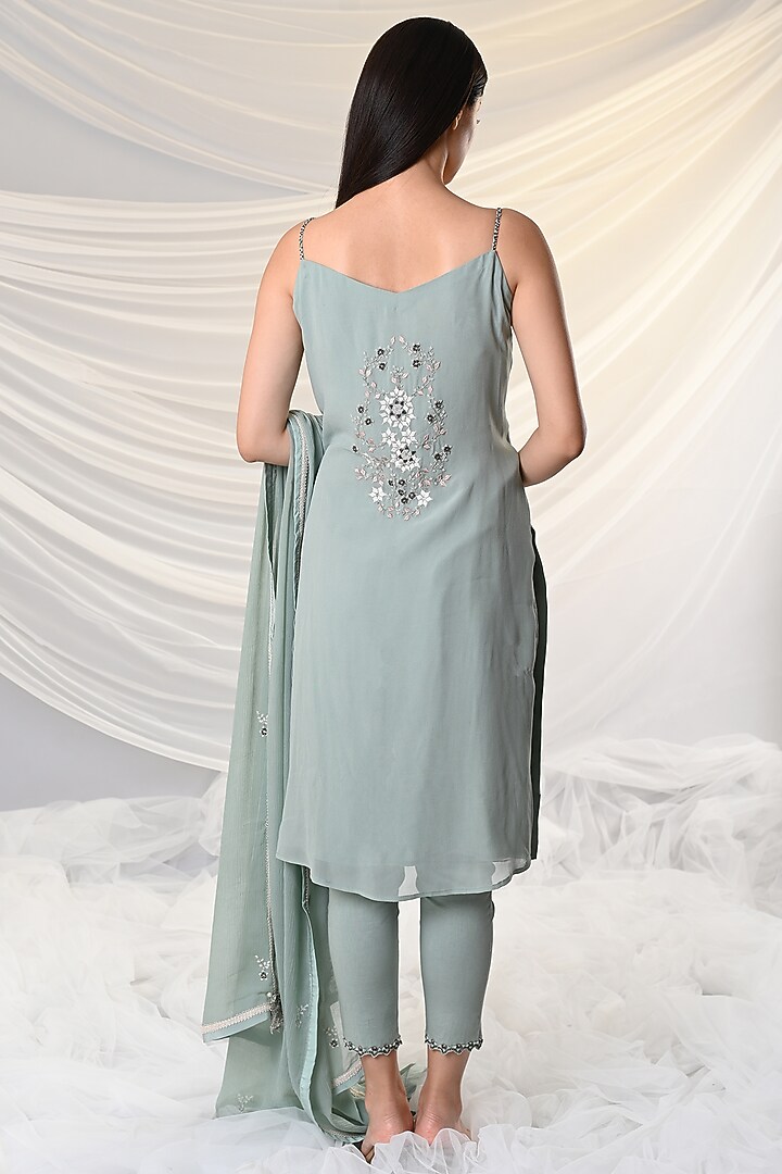 Mint Blue Resham-Embroidered Tunic Set by Just Like that by Anju Jain at Pernia's Pop Up Shop