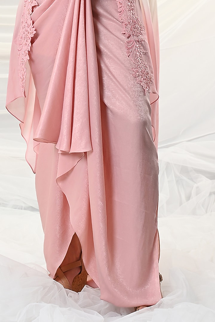 Peach Embroidered & Draped Skirt Set by Just Like that by Anju Jain at Pernia's Pop Up Shop