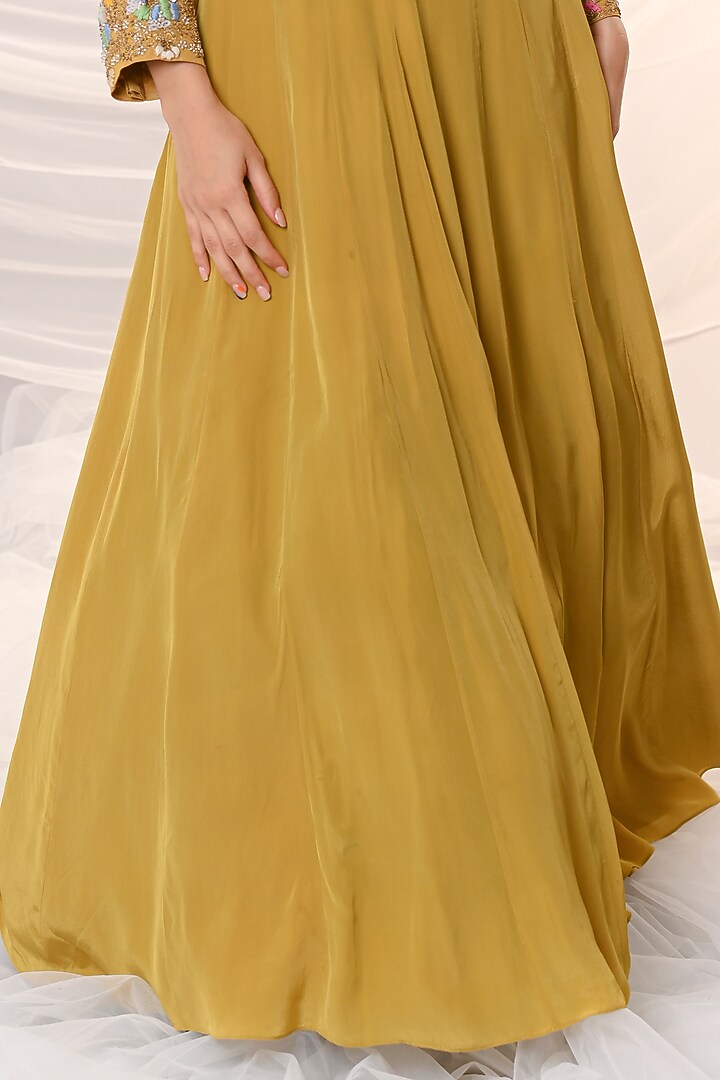 Yellow Sequin-Embroidered Wedding Anarkali Set by Just Like that by Anju Jain at Pernia's Pop Up Shop