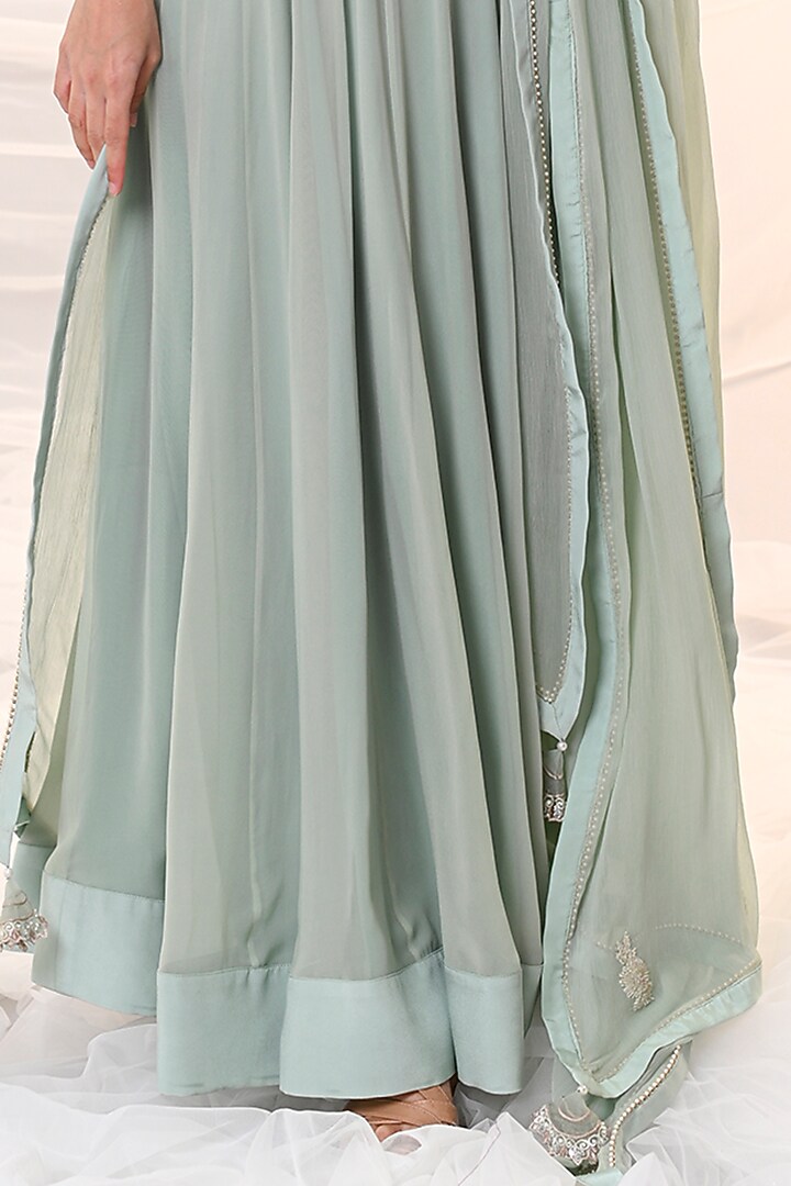 Mint Blue Embroidered Wedding Anarkali Set by Just Like that by Anju Jain at Pernia's Pop Up Shop