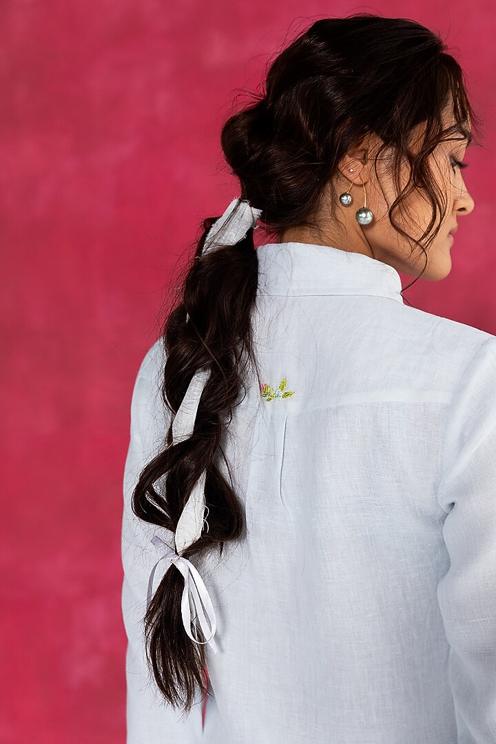 Pastel Blue Linen Bullion Knot Embroidered Summer Shirt Dress by Journal by Pranay at Pernia's Pop Up Shop