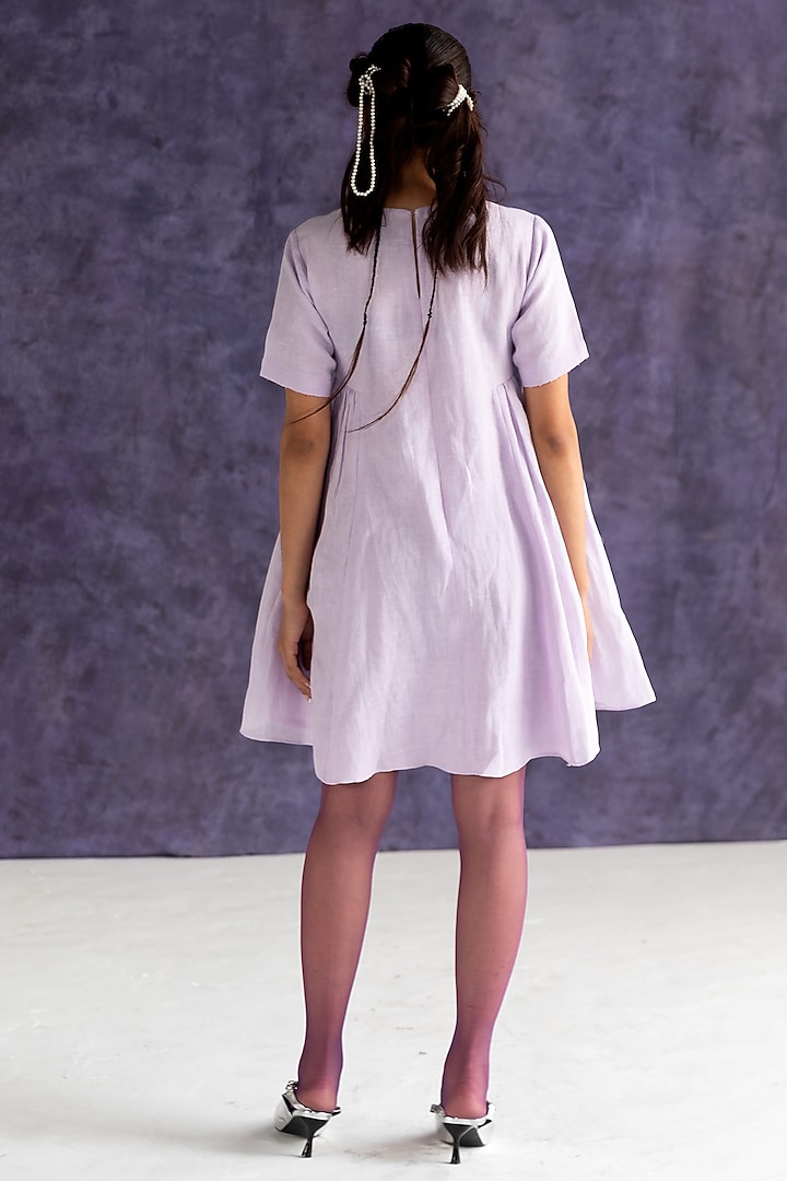 Lilac Linen Bullion Knot Embroidered Knee-Length Summer Dress by Journal by Pranay at Pernia's Pop Up Shop