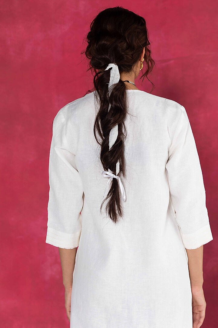 Ivory Linen Bullion Knot Embroidered Summer Shirt Dress by Journal by Pranay at Pernia's Pop Up Shop
