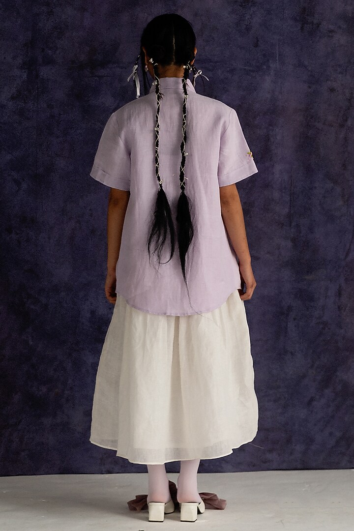 Lilac Linen Bullion Knot Embroidered Shirt by Journal by Pranay at Pernia's Pop Up Shop