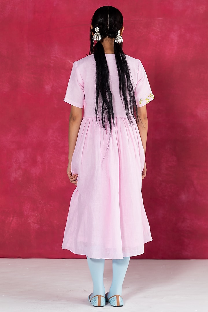 Soft Pastel Pink Linen Bullion Knot Embroidered Summer Dress by Journal by Pranay at Pernia's Pop Up Shop
