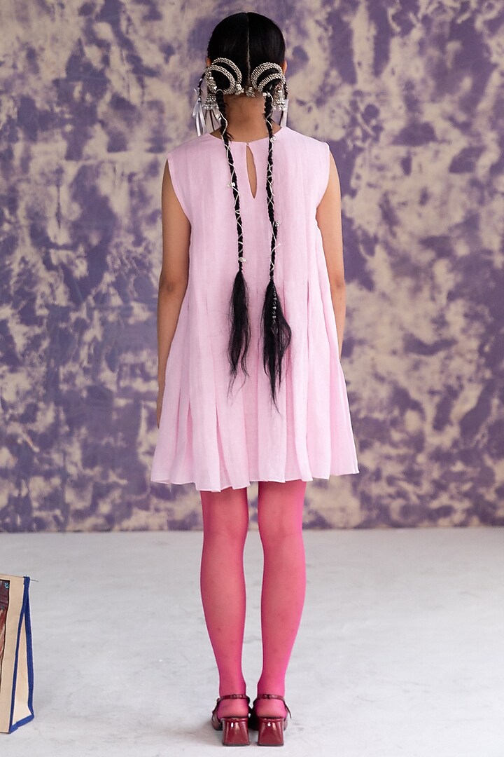 Pastel Pink Linen Bullion Knot Embroidered Top by Journal by Pranay at Pernia's Pop Up Shop