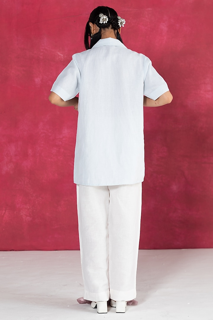 Pastel Blue Linen Bullion Knot Embroidered Shirt by Journal by Pranay at Pernia's Pop Up Shop