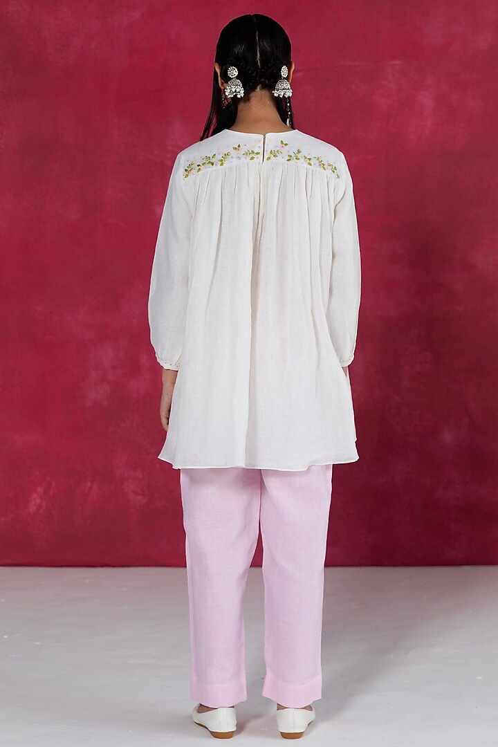 Ivory Linen Bullion Knot Embroidered Top by Journal by Pranay at Pernia's Pop Up Shop
