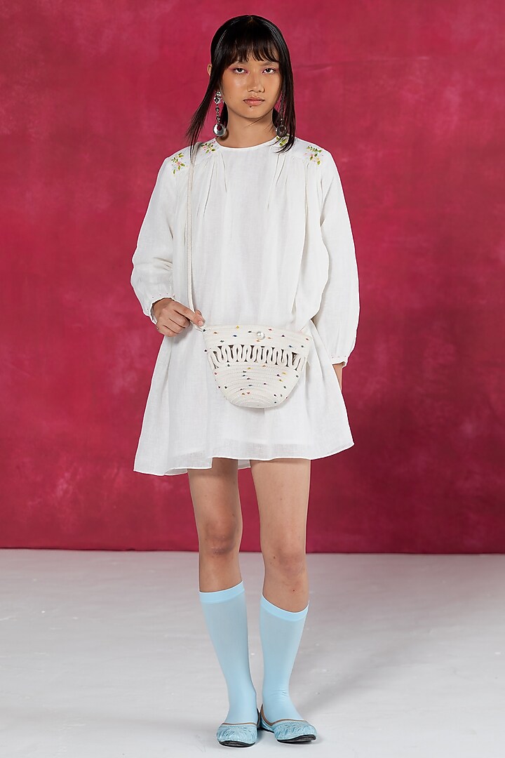 Ivory Linen Bullion Knot Embroidered Top by Journal by Pranay at Pernia's Pop Up Shop