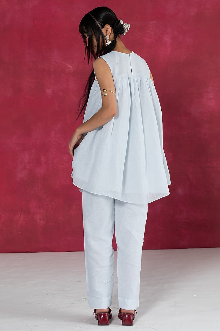 Pastel Blue Linen Bullion Knot Embroidered Top by Journal by Pranay at Pernia's Pop Up Shop