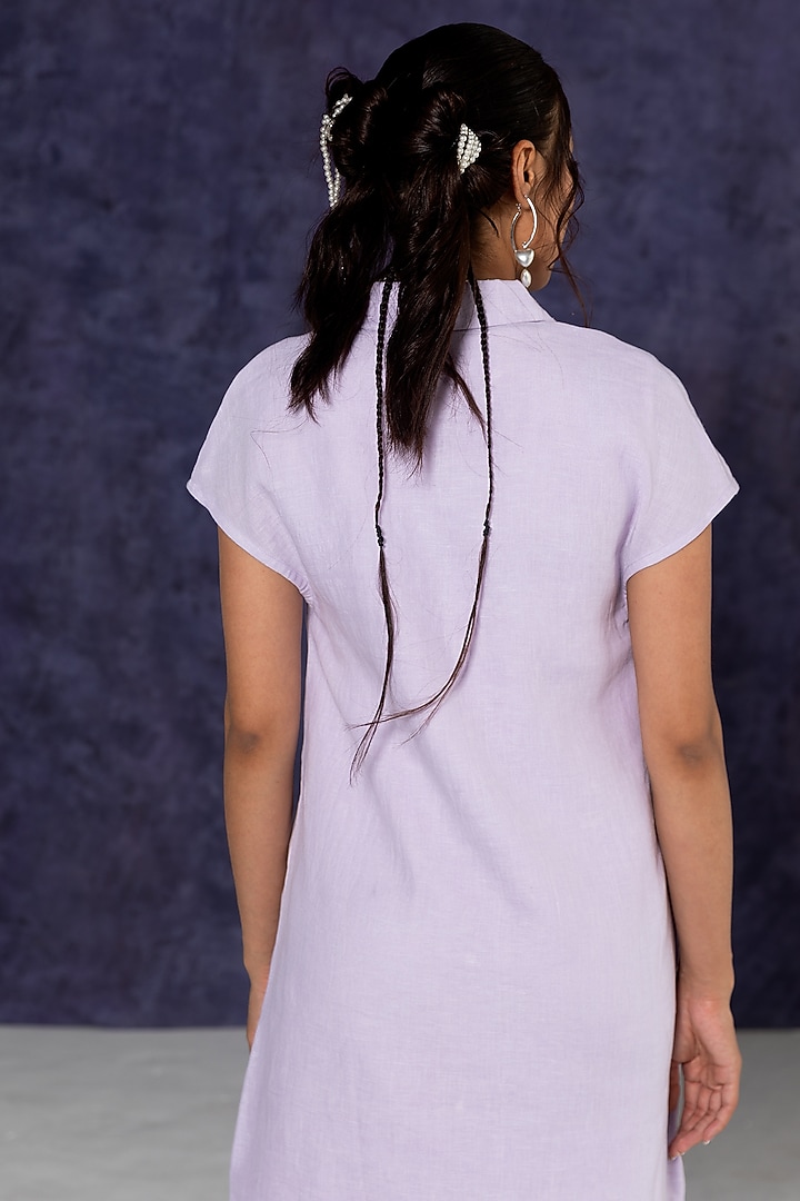 Purple Linen Bullion Knot Embroidered Calf Length Summer Dress by Journal by Pranay at Pernia's Pop Up Shop