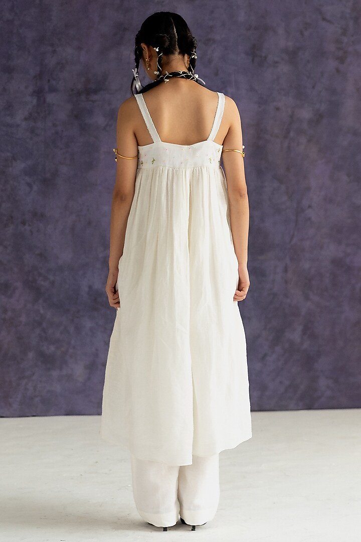 Ivory Linen Bullion Knot Embroidered Strappy Summer Dress by Journal by Pranay at Pernia's Pop Up Shop