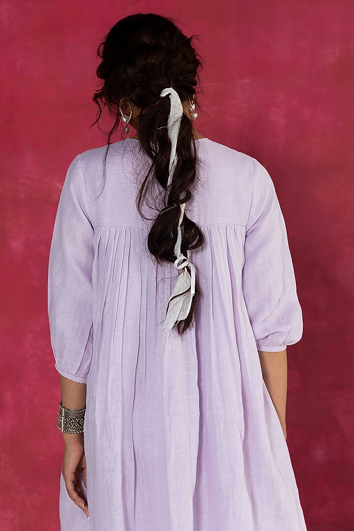 Lilac Linen Bullion Knot Embroidered Knee-Length Summer Dress by Journal by Pranay at Pernia's Pop Up Shop