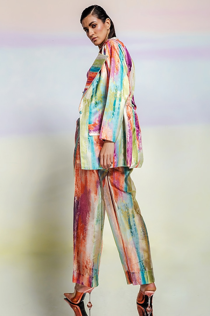 Multi-Colored Cotton Satin Printed Jacket Set by July Issue at Pernia's Pop Up Shop