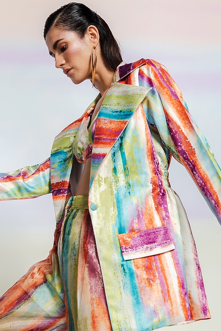 Multi-Colored Cotton Satin Printed Jacket Set by July Issue at Pernia's Pop Up Shop