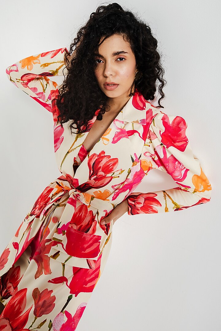 Beige & Pink Cotton Jacquard Printed Skirt Set by July Issue at Pernia's Pop Up Shop