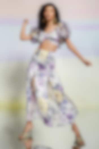 Purple Organza & Cotton Satin Printed Skirt Set by July Issue at Pernia's Pop Up Shop