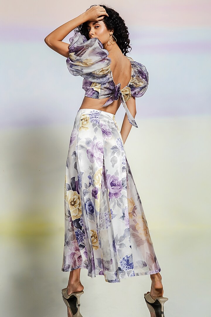 Purple Organza & Cotton Satin Printed Skirt Set by July Issue at Pernia's Pop Up Shop