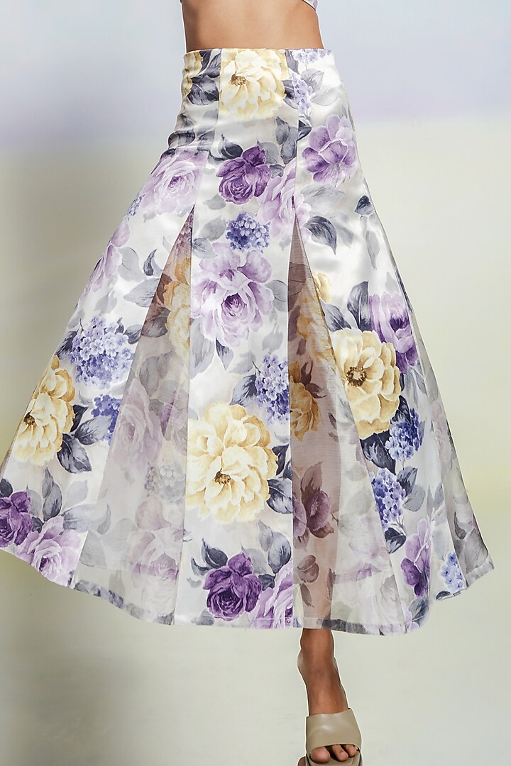Purple Organza & Cotton Satin Printed Skirt Set by July Issue at Pernia's Pop Up Shop