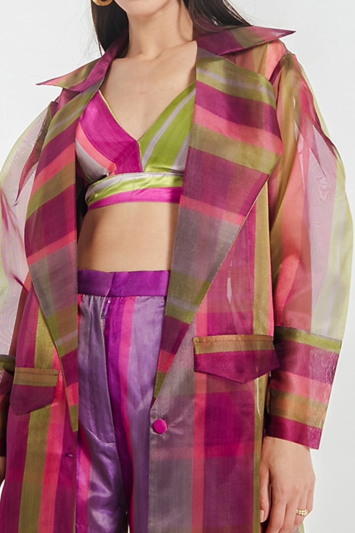 Multi-Colored Organza & Cotton Satin Printed Jacket Set by July Issue at Pernia's Pop Up Shop