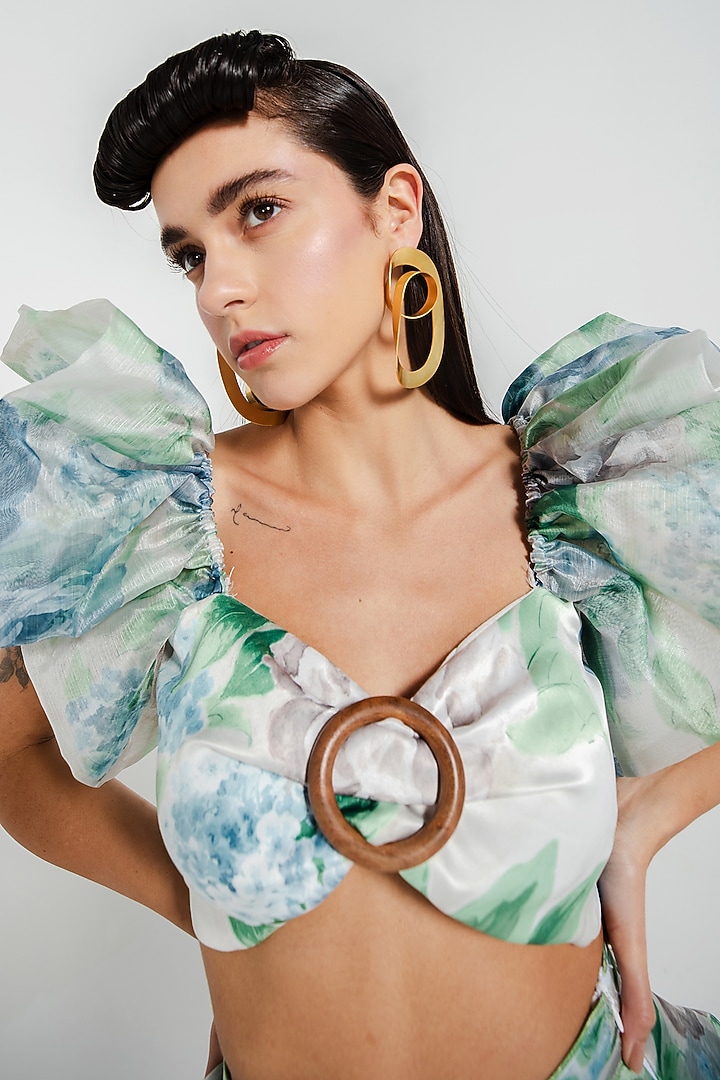 White Organza & Cotton Satin Printed Co-Ord Set by July Issue at Pernia's Pop Up Shop