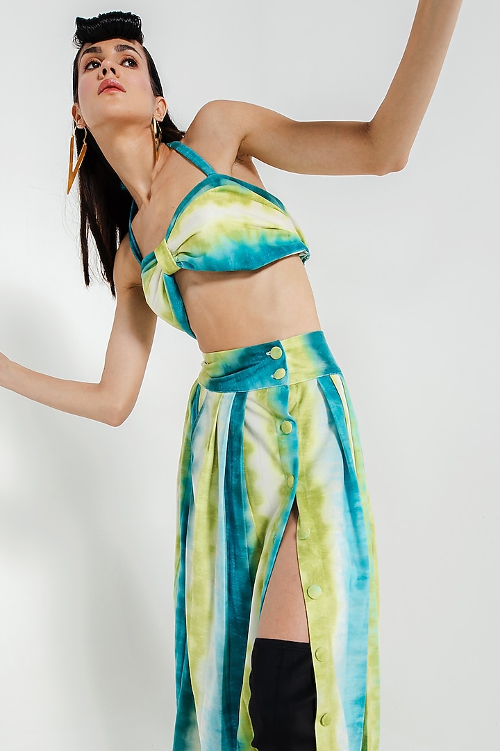 Green Velvet Printed Skirt Set by July Issue at Pernia's Pop Up Shop